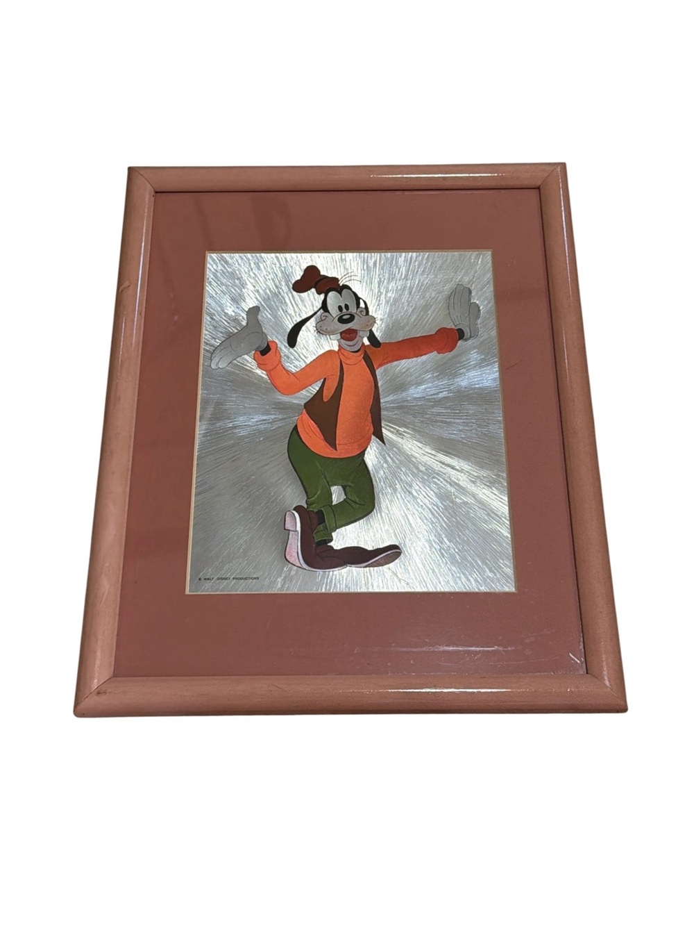 Vintage Walt Disney Productions Goofy Silver Foil Framed Wall Art